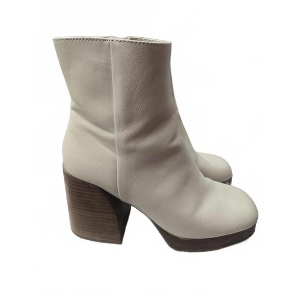 Michael Simon Women's Cream Leather Ankle Boots with Block Heel Vintage Retro 70 - Picture 4 of 8